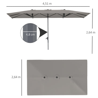 Double Sun Umbrella with Crank 451 x 264 cm, UV Protection 50+ Parasol, Windproof Garden Umbrella Balcony Umbrella Aluminum Market Umbrella Sun Protection for Balcony Terrace Garden Dark Gray