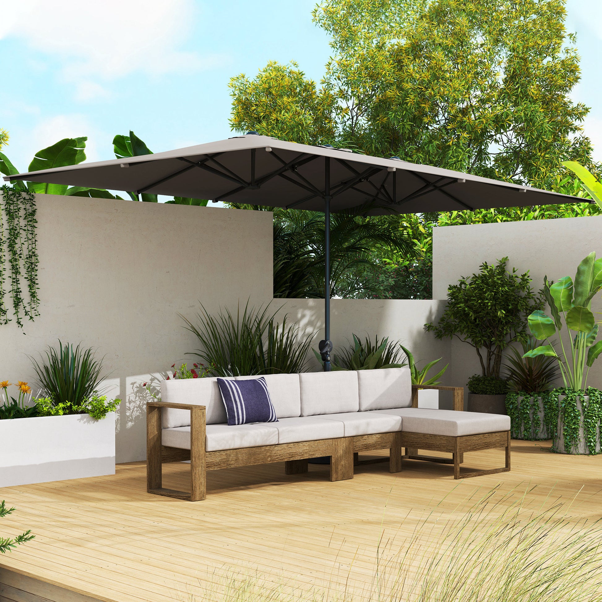 Double Sun Umbrella with Crank 451 x 264 cm, UV Protection 50+ Parasol, Windproof Garden Umbrella Balcony Umbrella Aluminum Market Umbrella Sun Protection for Balcony Terrace Garden Dark Gray