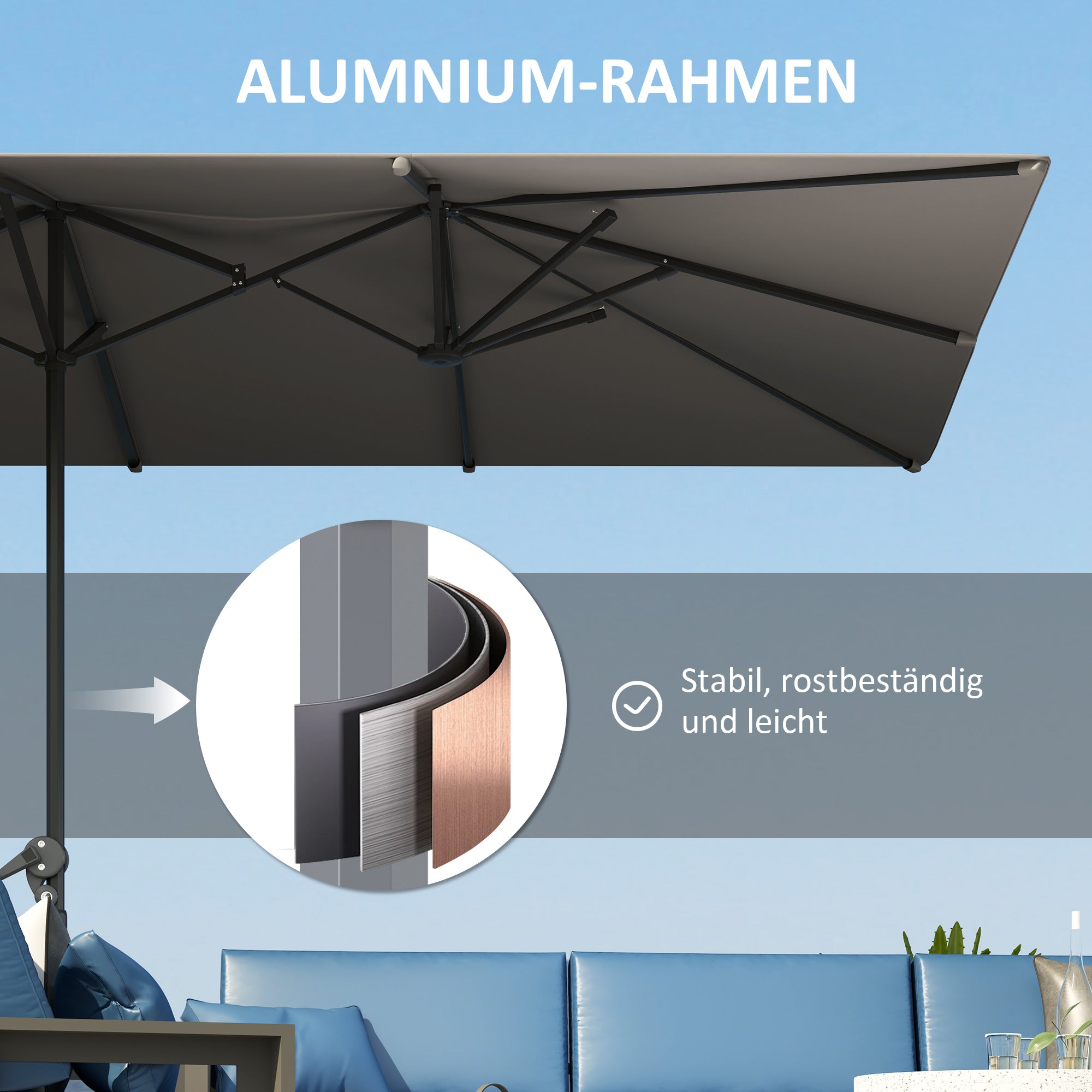 Double Sun Umbrella with Crank 451 x 264 cm, UV Protection 50+ Parasol, Windproof Garden Umbrella Balcony Umbrella Aluminum Market Umbrella Sun Protection for Balcony Terrace Garden Dark Gray