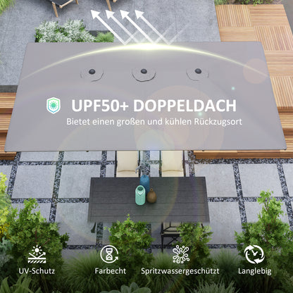 Double Sun Umbrella with Crank 451 x 264 cm, UV Protection 50+ Parasol, Windproof Garden Umbrella Balcony Umbrella Aluminum Market Umbrella Sun Protection for Balcony Terrace Garden Dark Gray