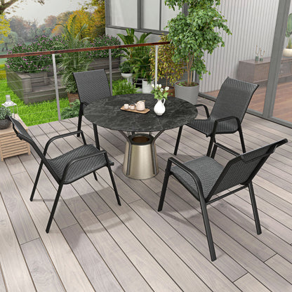 Set of 4 Stackable Garden Chairs, Outdoor Armchairs with Armrests and Gray Rattan Effect Wicker Coating