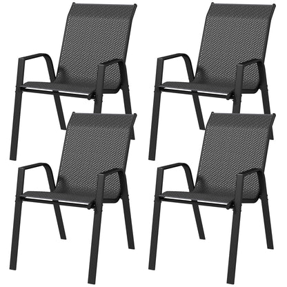 Set of 4 Stackable Garden Chairs, Outdoor Armchairs with Armrests and Gray Rattan Effect Wicker Coating