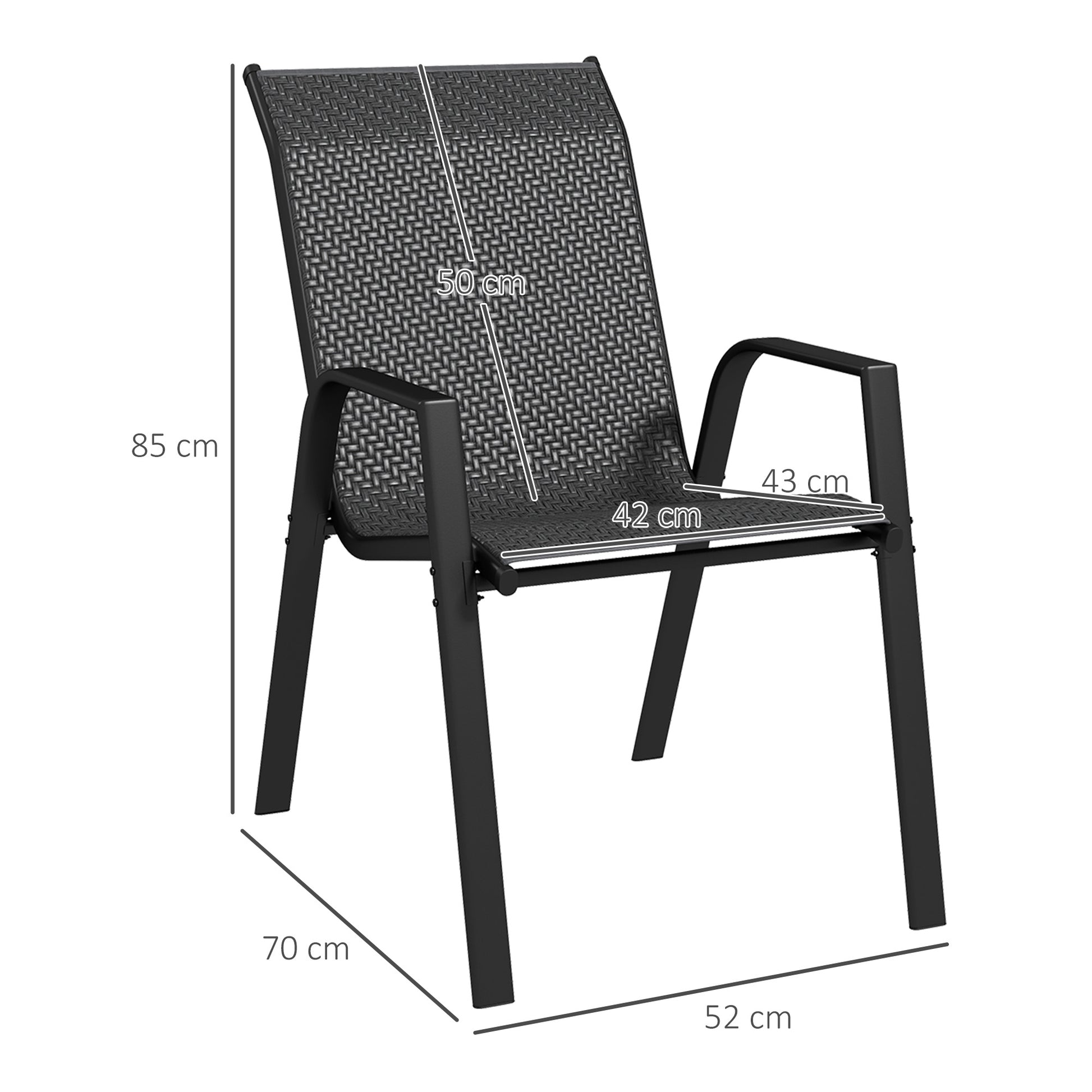 Set of 4 Stackable Garden Chairs, Outdoor Armchairs with Armrests and Gray Rattan Effect Wicker Coating