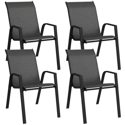 Set of 4 Stackable Garden Chairs, Outdoor Armchairs with Armrests and Gray Rattan Effect Wicker Coating