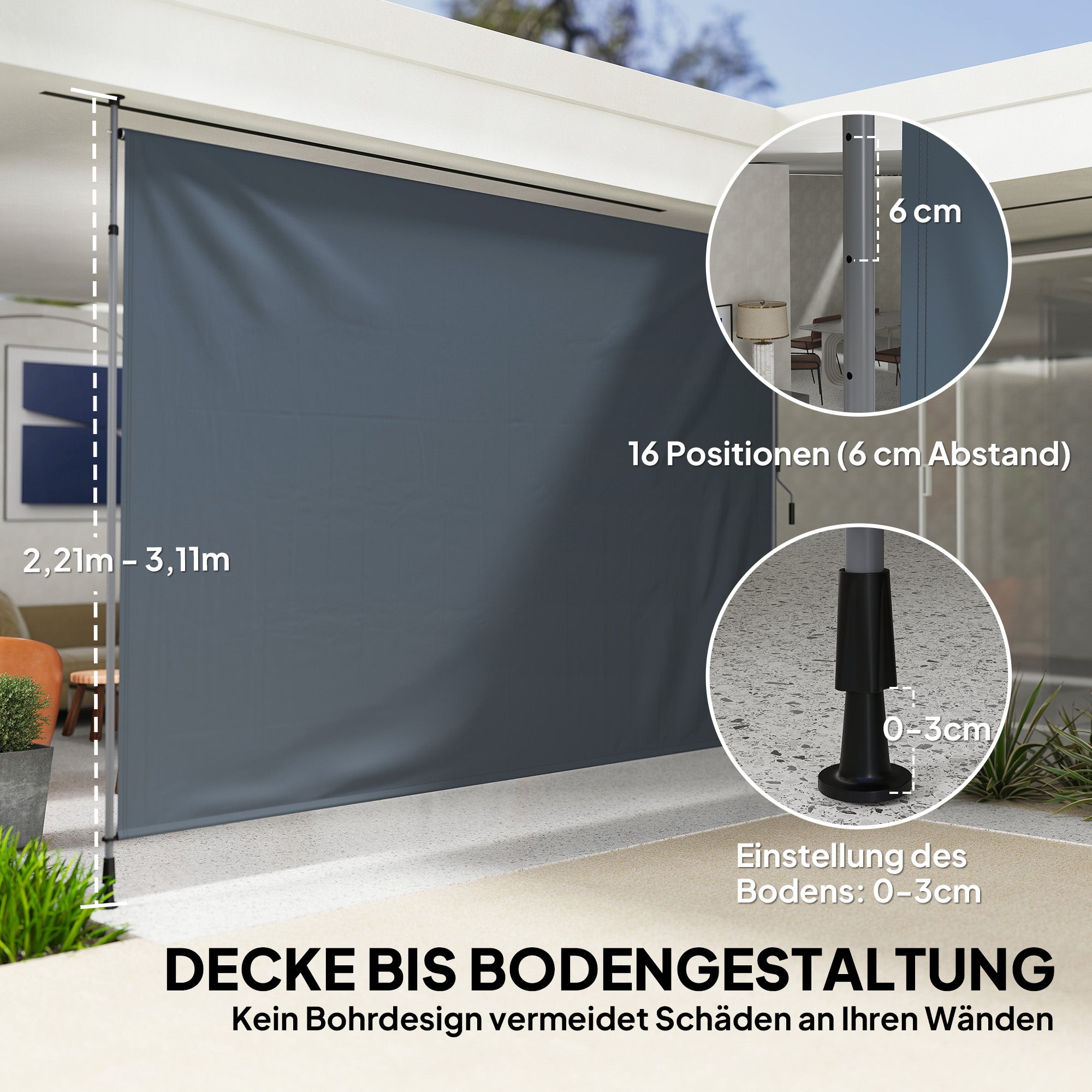 Clamp Awning with Hand Crank, Adjustable Height, Retractable Arm Awning, Awning without Drilling, UV Resistant, including Wall Mount, Sun Awning 350 cm wide for Terrace Balcony, Dark Gray