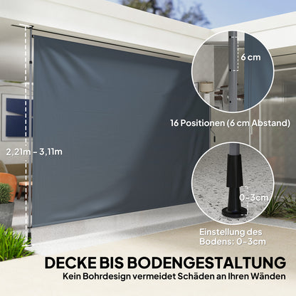 Clamp Awning with Hand Crank, Adjustable Height, Retractable Arm Awning, Awning without Drilling, UV Resistant, including Wall Mount, Sun Awning 350 cm wide for Terrace Balcony, Dark Gray