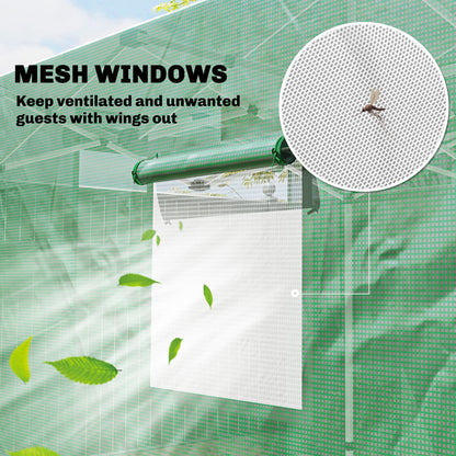 Foldable Pop-Up Greenhouse, 295×200×270 cm (PE Polytunnel) with Gable Roof, Roll-Up Zip Doors & Mesh Windows, Sturdy Metal Frame — Green