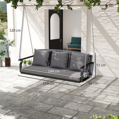 3-Seater Hanging Bench – Steel Porch Swing with 3 Back Cushions, Weather-Resistant, Holds up to 794 lb, Gray (60.6 x 26.0 x 20.1 in)