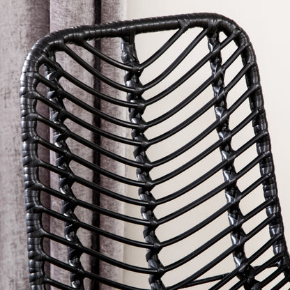 Set of 2 Bohemian Design Bar Stools Bar Chairs Height 66 cm with Metal Footrest and Cane Backrest - Black