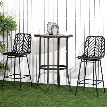 Set of 2 Bohemian Design Bar Stools Bar Chairs Height 66 cm with Metal Footrest and Cane Backrest - Black