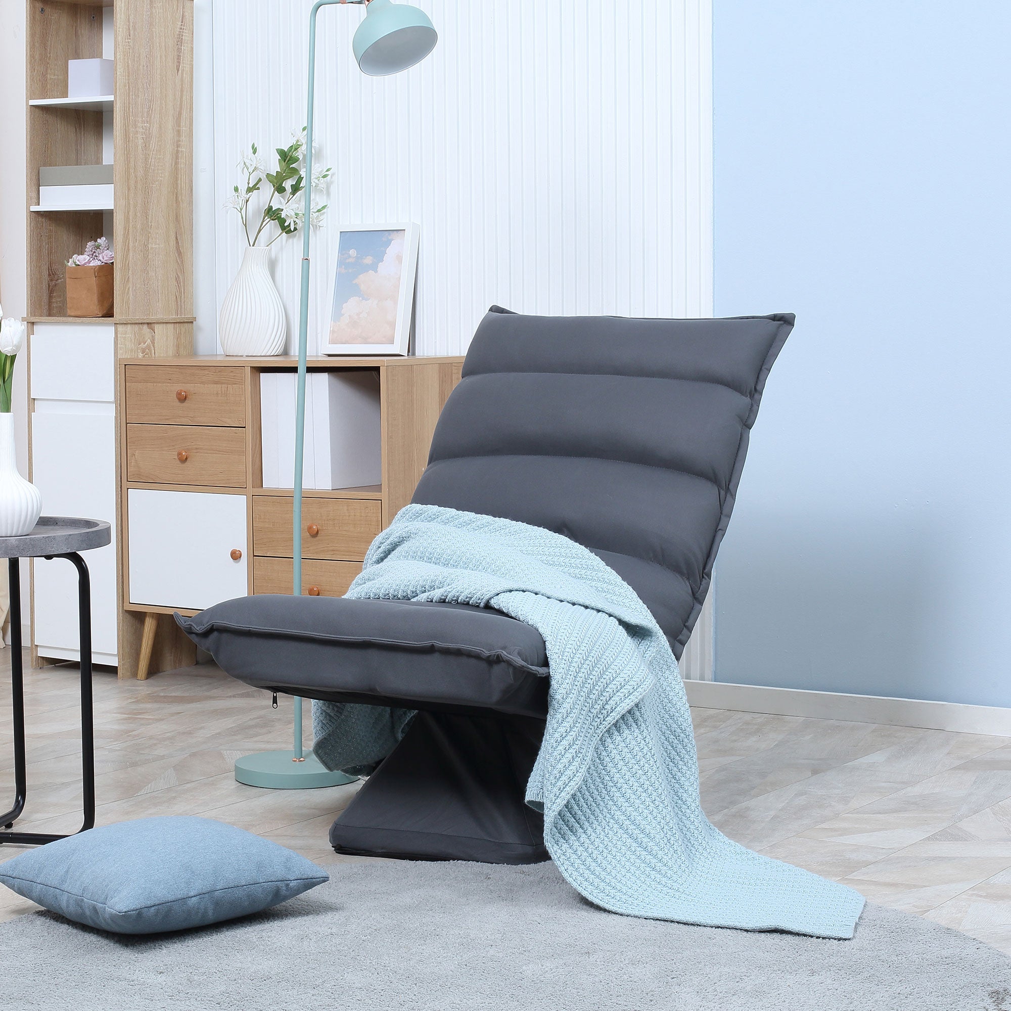 Floor Sofa Floor Chair with Adjustable Backrest, Swivel Meditation Chair, Recliner for Living Room, Office, Microfiber Cloth, Dark Grey, 62 x 70 x 95 cm