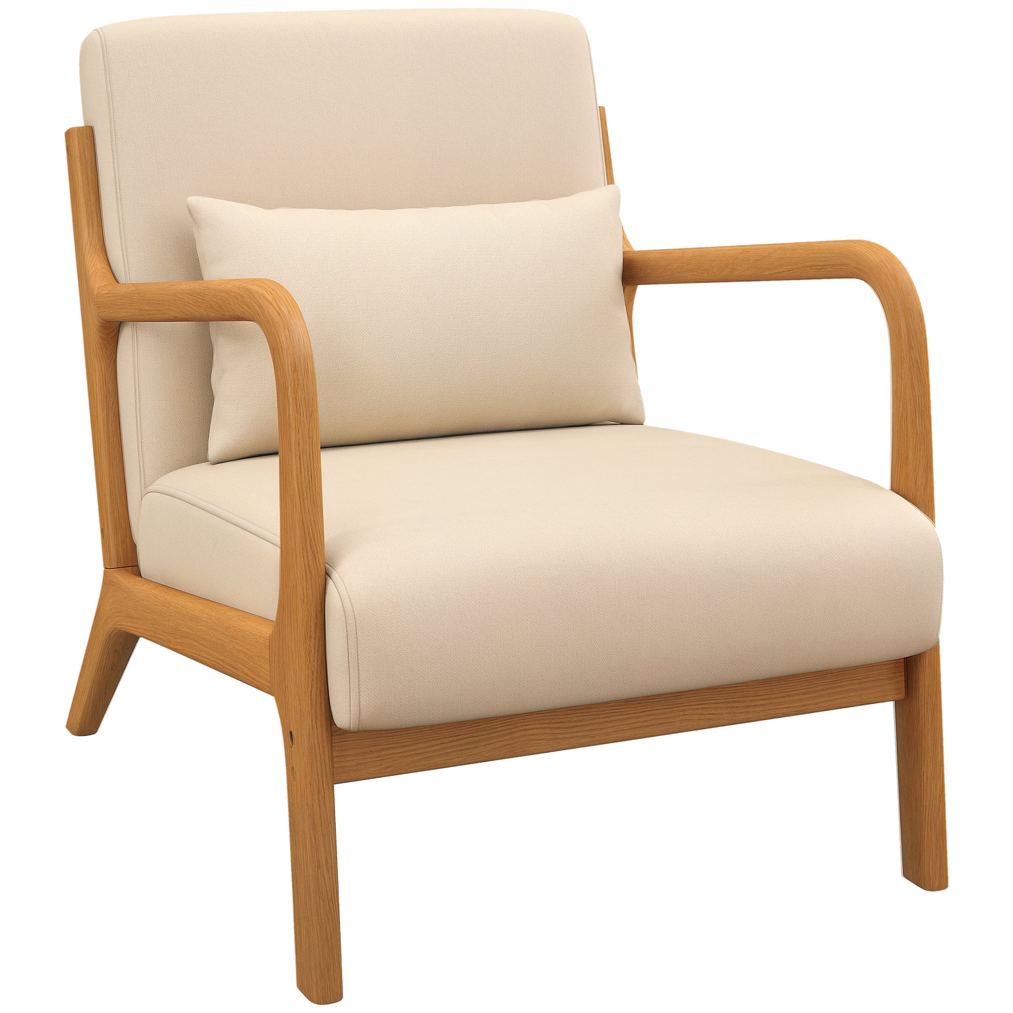 Lounge Armchair Nordic Armchair Living Room Chair with Armrests Cushion and Rubber Wood Frame for Bedroom Load 120 kg 61x78x76 cm Beige