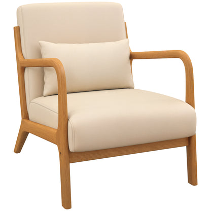 Lounge Armchair Nordic Armchair Living Room Chair with Armrests Cushion and Rubber Wood Frame for Bedroom Load 120 kg 61x78x76 cm Beige