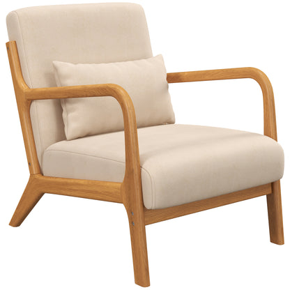 Lounge Armchair Nordic Armchair Living Room Chair with Armrests Cushion and Rubber Wood Frame for Bedroom Load 120 kg 61x78x76 cm Beige