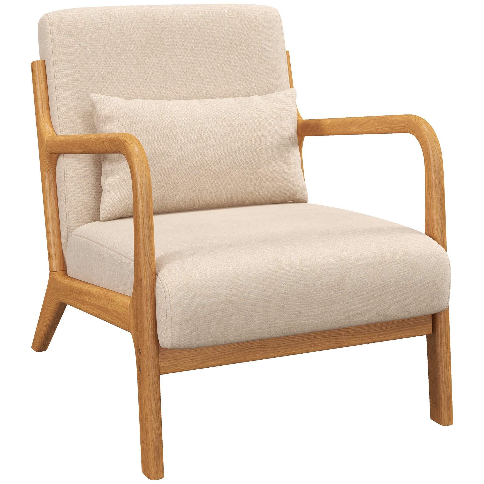 Lounge Armchair Nordic Armchair Living Room Chair with Armrests Cushion and Rubber Wood Frame for Bedroom Load 120 kg 61x78x76 cm Beige