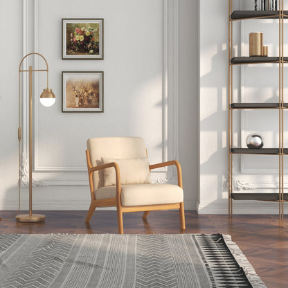Lounge Armchair Nordic Armchair Living Room Chair with Armrests Cushion and Rubber Wood Frame for Bedroom Load 120 kg 61x78x76 cm Beige