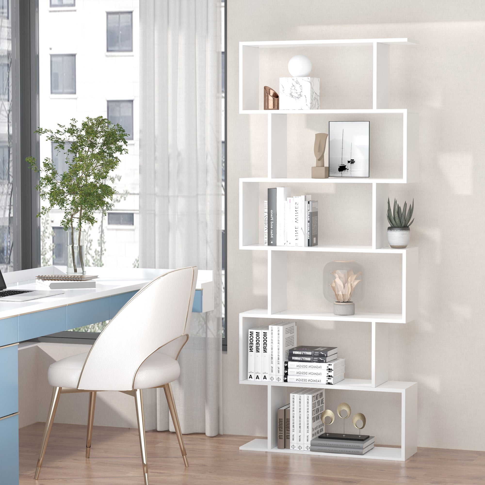 Modern Bookshelf with 6 Shelves for Dining Room Living Room Study 80x23x192 cm White