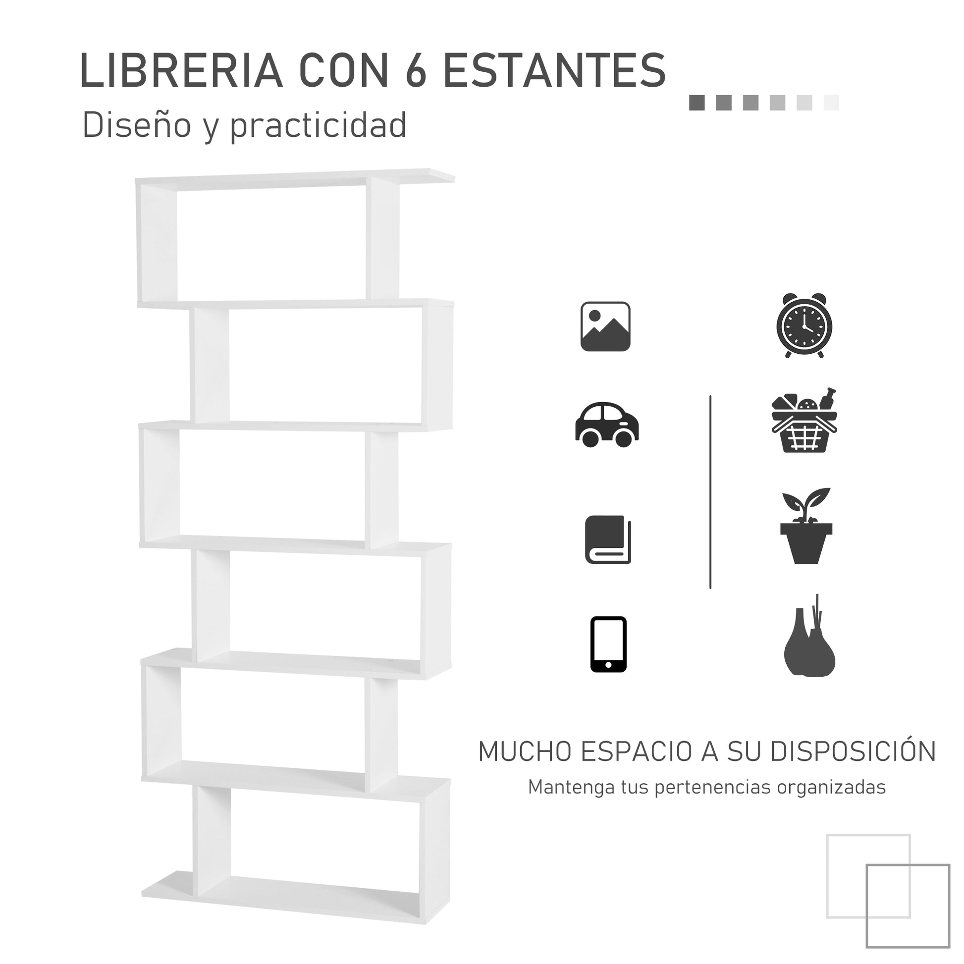 Modern Bookshelf with 6 Shelves for Dining Room Living Room Study 80x23x192 cm White