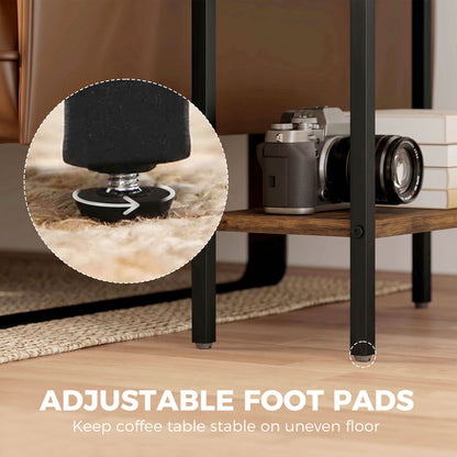 3-Shelf Side Table – Small Coffee/End Table with Metal Frame, Rustic Brown