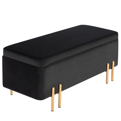 Upholstered Storage Bench Ottoman with Velvet Look, Storage Chest with Metal Legs, Chest Bench for Living Room Bedroom Entryway 100 x 40 x 42 cm, Black