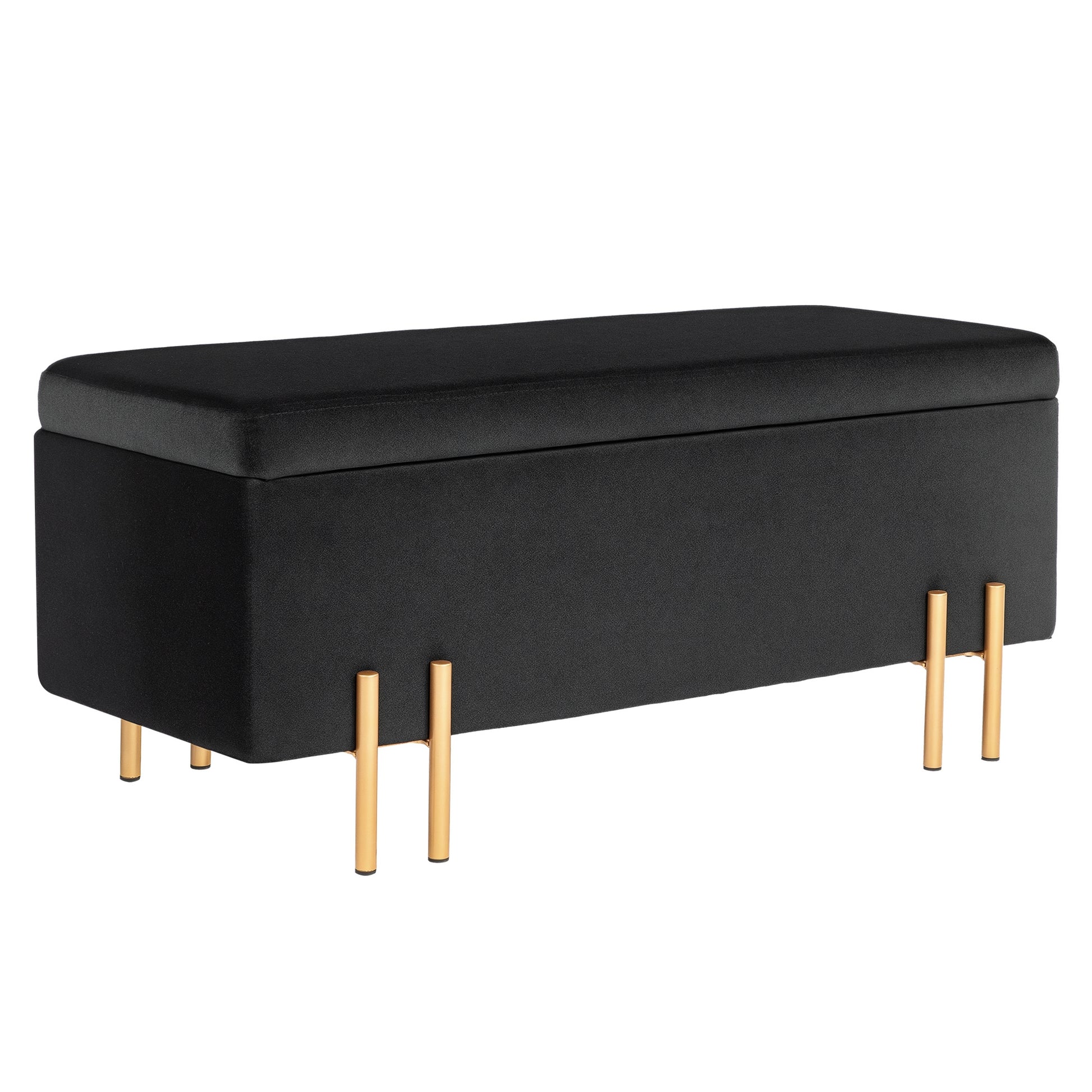 Upholstered Storage Bench Ottoman with Velvet Look, Storage Chest with Metal Legs, Chest Bench for Living Room Bedroom Entryway 100 x 40 x 42 cm, Black