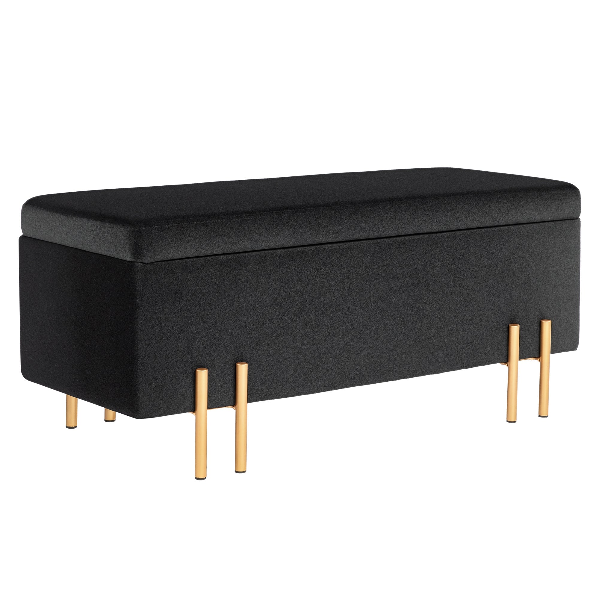 Upholstered Storage Bench Ottoman with Velvet Look, Storage Chest with Metal Legs, Chest Bench for Living Room Bedroom Entryway 100 x 40 x 42 cm, Black