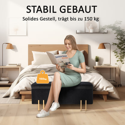 Upholstered Storage Bench Ottoman with Velvet Look, Storage Chest with Metal Legs, Chest Bench for Living Room Bedroom Entryway 100 x 40 x 42 cm, Black