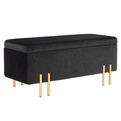Upholstered Storage Bench Ottoman with Velvet Look, Storage Chest with Metal Legs, Chest Bench for Living Room Bedroom Entryway 100 x 40 x 42 cm, Black