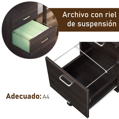 Mobile Filing Cabinet for A4 Files with Wheels Hanging File Cabinet with 2 Drawers and Lock 40x45x55.6 cm Wengué