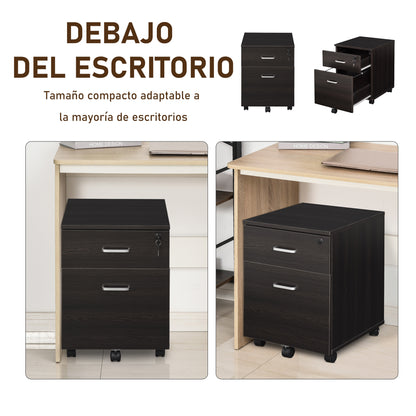 Mobile Filing Cabinet for A4 Files with Wheels Hanging File Cabinet with 2 Drawers and Lock 40x45x55.6 cm Wengué