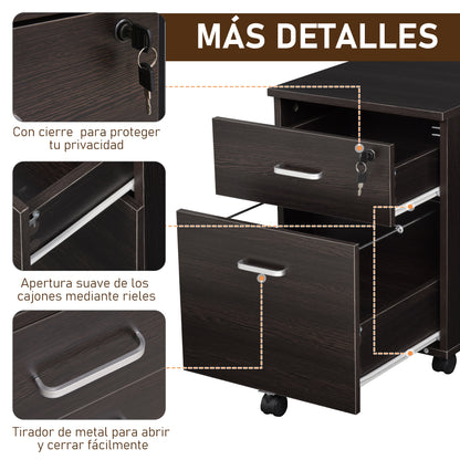Mobile Filing Cabinet for A4 Files with Wheels Hanging File Cabinet with 2 Drawers and Lock 40x45x55.6 cm Wengué
