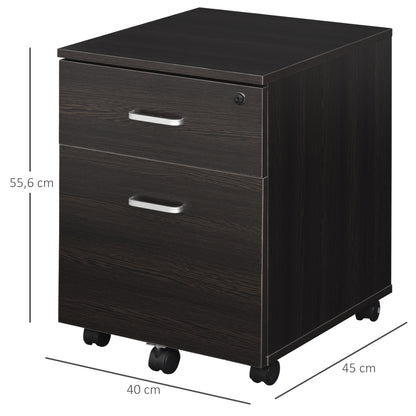 Mobile Filing Cabinet for A4 Files with Wheels Hanging File Cabinet with 2 Drawers and Lock 40x45x55.6 cm Wengué