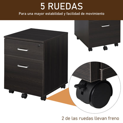 Mobile Filing Cabinet for A4 Files with Wheels Hanging File Cabinet with 2 Drawers and Lock 40x45x55.6 cm Wengué