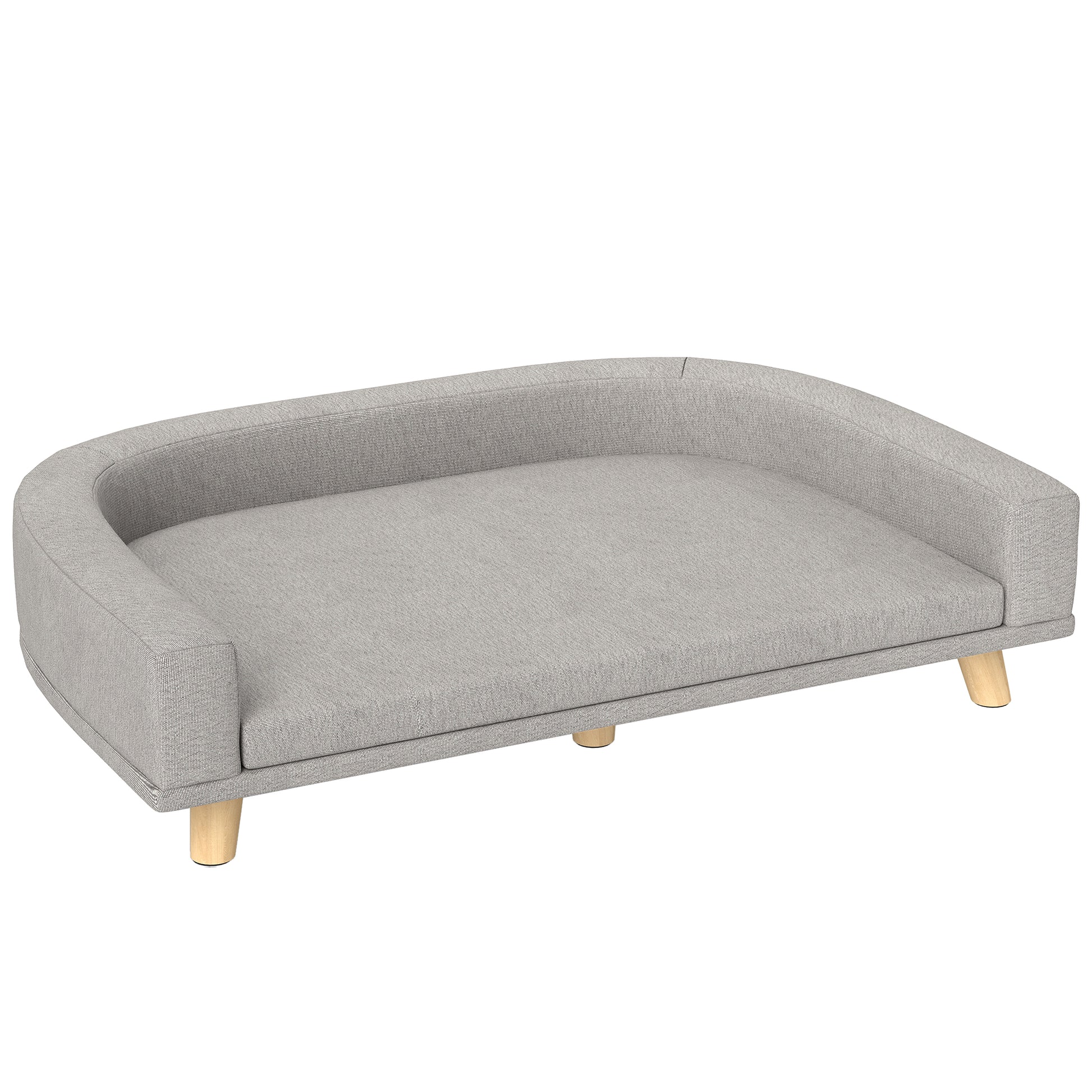 Dog Sofa, Dog Bed, Dog Couch with Elevated Design, Pet Sofa with Cushion, Dog Armchair with Wooden Legs, Cat Sofa for Large Dogs, 98 x 67 x 25 cm, Gray