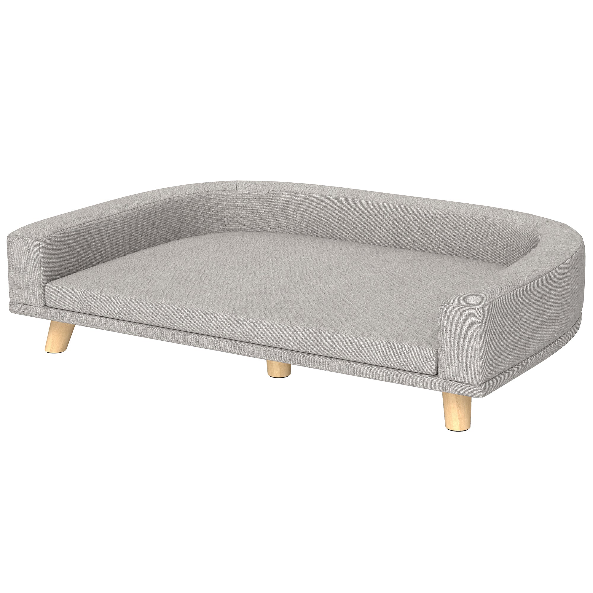 Dog Sofa, Dog Bed, Dog Couch with Elevated Design, Pet Sofa with Cushion, Dog Armchair with Wooden Legs, Cat Sofa for Large Dogs, 98 x 67 x 25 cm, Gray