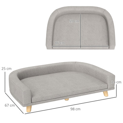 Dog Sofa, Dog Bed, Dog Couch with Elevated Design, Pet Sofa with Cushion, Dog Armchair with Wooden Legs, Cat Sofa for Large Dogs, 98 x 67 x 25 cm, Gray