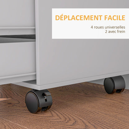 Office Storage Cabinet with 5 Drawers and 1 Printer Stand Door on Wheels with Adjustable Shelf, 78 x 40 x 66.5 cm, White