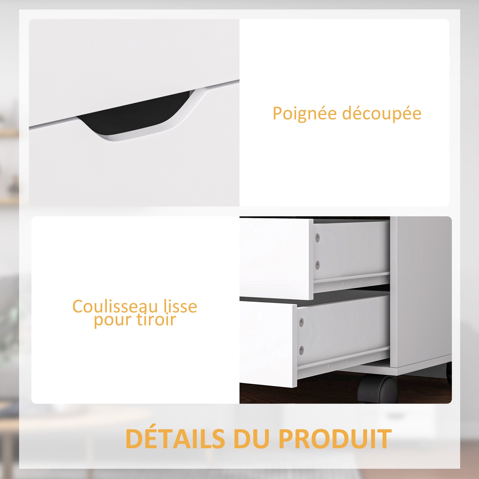 Office Storage Cabinet with 5 Drawers and 1 Printer Stand Door on Wheels with Adjustable Shelf, 78 x 40 x 66.5 cm, White