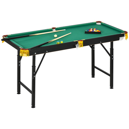 SPORTNOW Foldable Pool Table 4.6ft 140 x 63 x 55-75 cm Table Billiards with Accessories, Triangle, 2 Cues, 16 Balls for Youth, Adults, Steel, Green