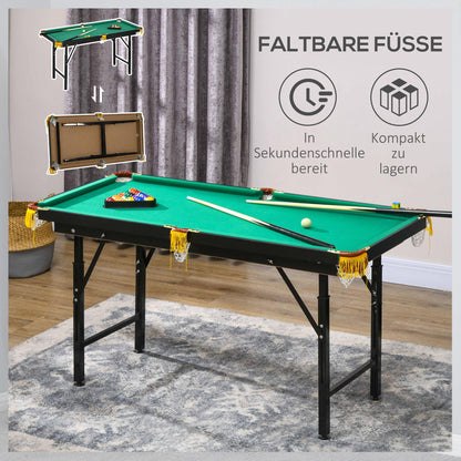 SPORTNOW Foldable Pool Table 4.6ft 140 x 63 x 55-75 cm Table Billiards with Accessories, Triangle, 2 Cues, 16 Balls for Youth, Adults, Steel, Green