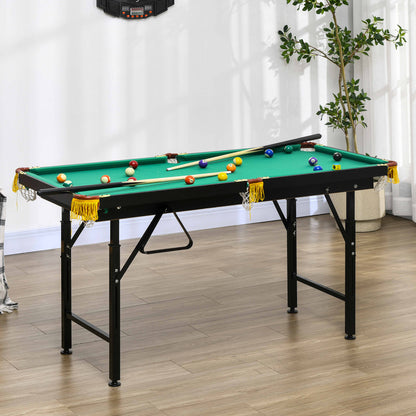 SPORTNOW Foldable Pool Table 4.6ft 140 x 63 x 55-75 cm Table Billiards with Accessories, Triangle, 2 Cues, 16 Balls for Youth, Adults, Steel, Green