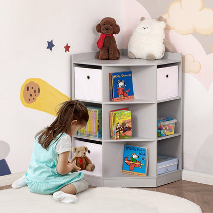 Children's Shelf Corner Shelf with 3 Storage Boxes Children's Room Toy Shelf for 3-12 Year Olds Gray 57.4 x 57.4 x 94 cm