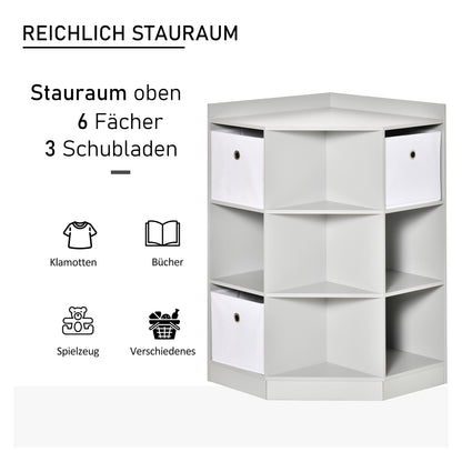 Children's Shelf Corner Shelf with 3 Storage Boxes Children's Room Toy Shelf for 3-12 Year Olds Gray 57.4 x 57.4 x 94 cm
