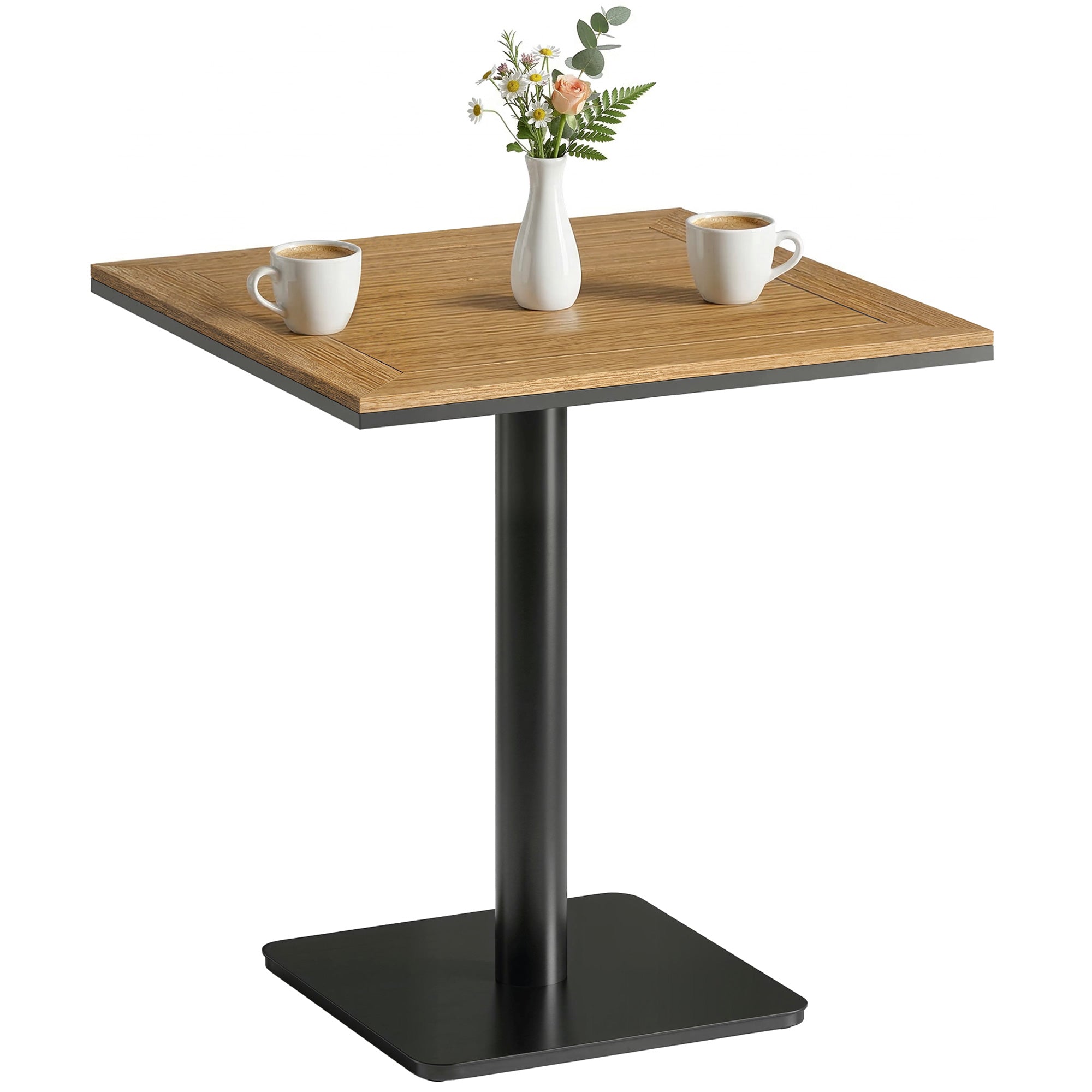 Square Balcony Table 70 x 70 cm (27.6 x 27.6 in) — 74 cm (29.1 in) High, Wood-Look WPC Top & Metal Frame, 30 kg (66 lb) Capacity — Natural Wood