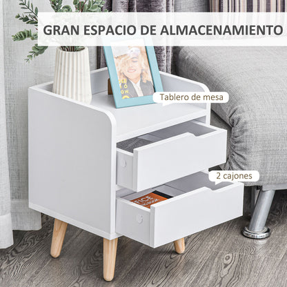Multi-Purpose Bedside Table Side Cabinet for Living Room or Bedroom with 2 Spacious Drawers Pine Legs Modern Design 33x28x42 cm White
