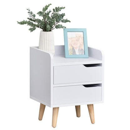 Multi-Purpose Bedside Table Side Cabinet for Living Room or Bedroom with 2 Spacious Drawers Pine Legs Modern Design 33x28x42 cm White