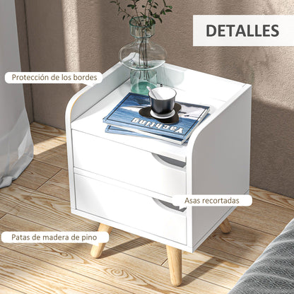 Multi-Purpose Bedside Table Side Cabinet for Living Room or Bedroom with 2 Spacious Drawers Pine Legs Modern Design 33x28x42 cm White