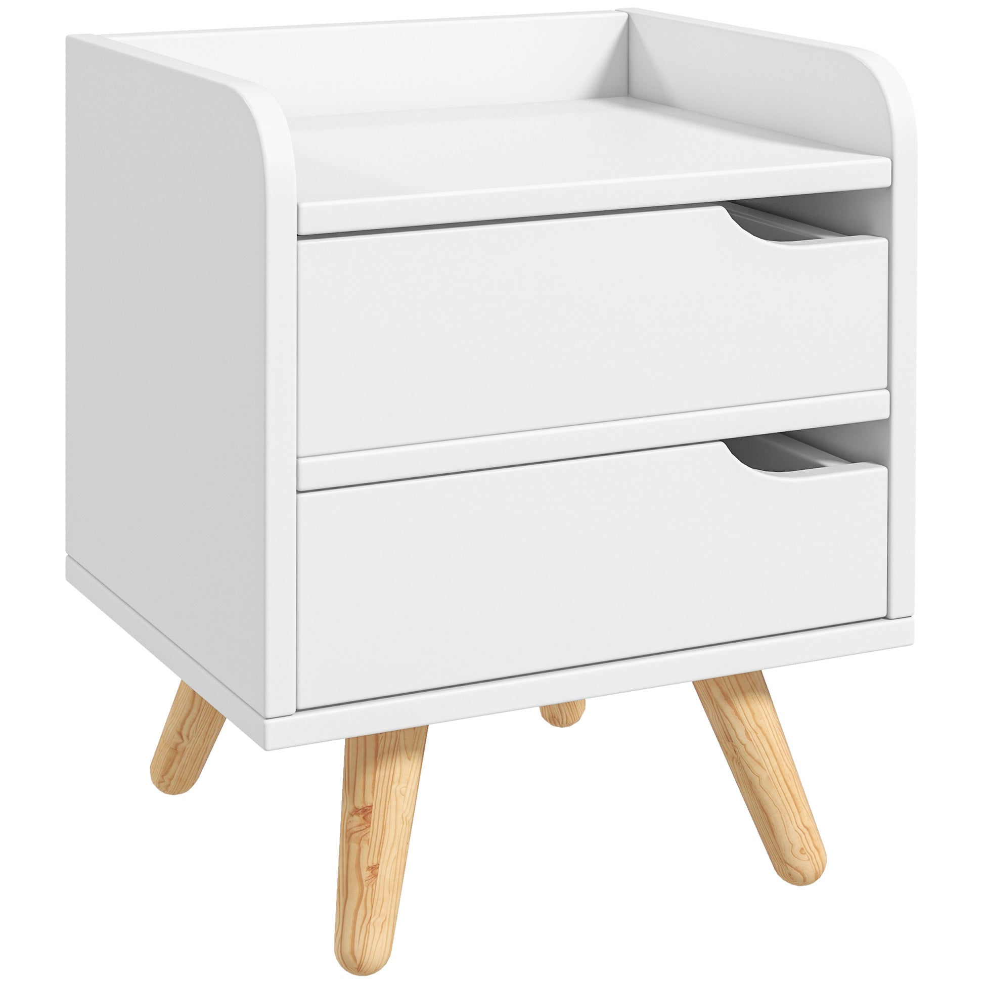 Multi-Purpose Bedside Table Side Cabinet for Living Room or Bedroom with 2 Spacious Drawers Pine Legs Modern Design 33x28x42 cm White