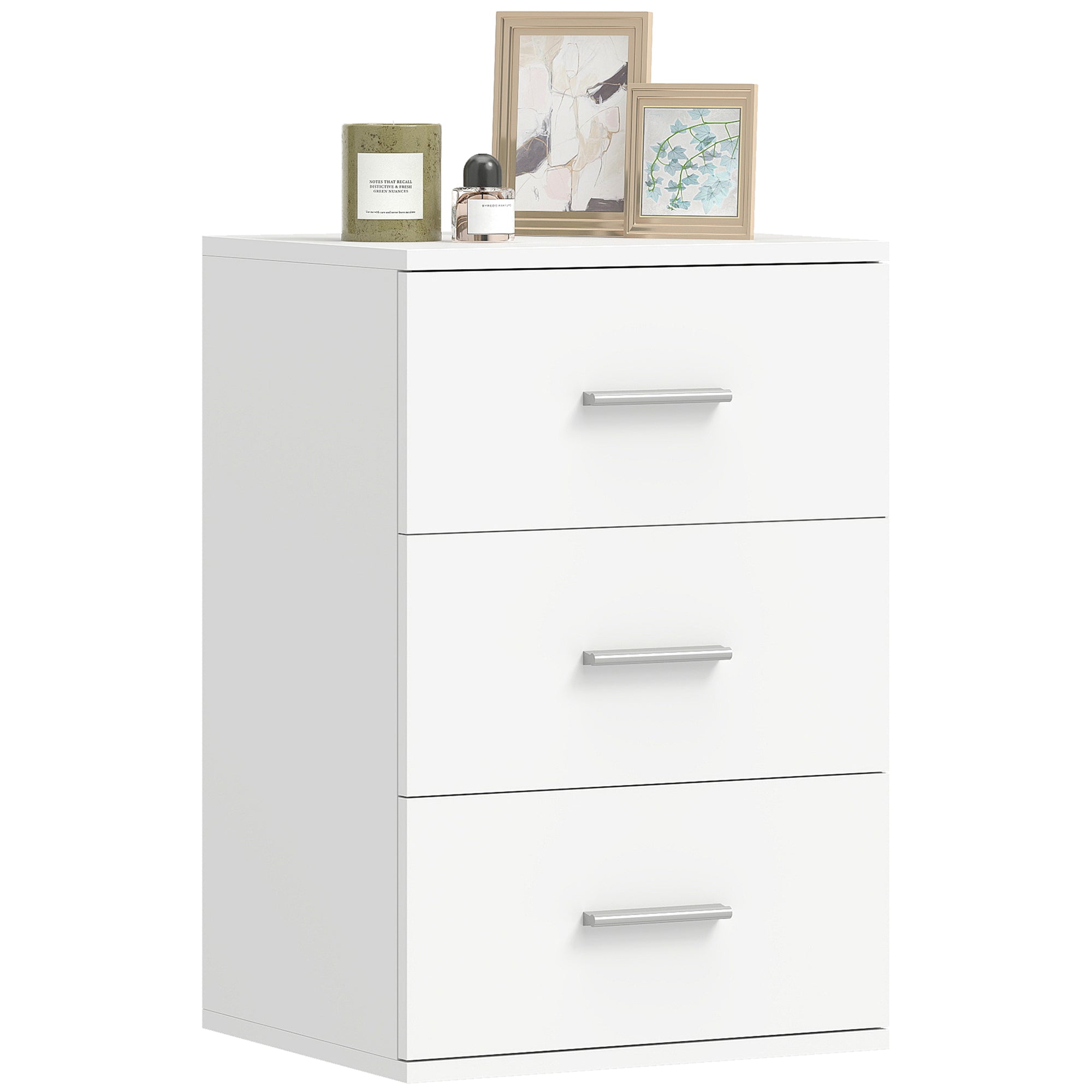 Nightstand with 3 Drawers, Bedroom Bedside Cabinet, MDF, White