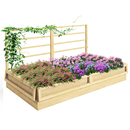 Raised Garden Planter with Trellis, Herbal Bed, Wooden Plant Box, Flower Box for Garden, Balcony, Natural Wood, 183 x 98.5 x 95 cm